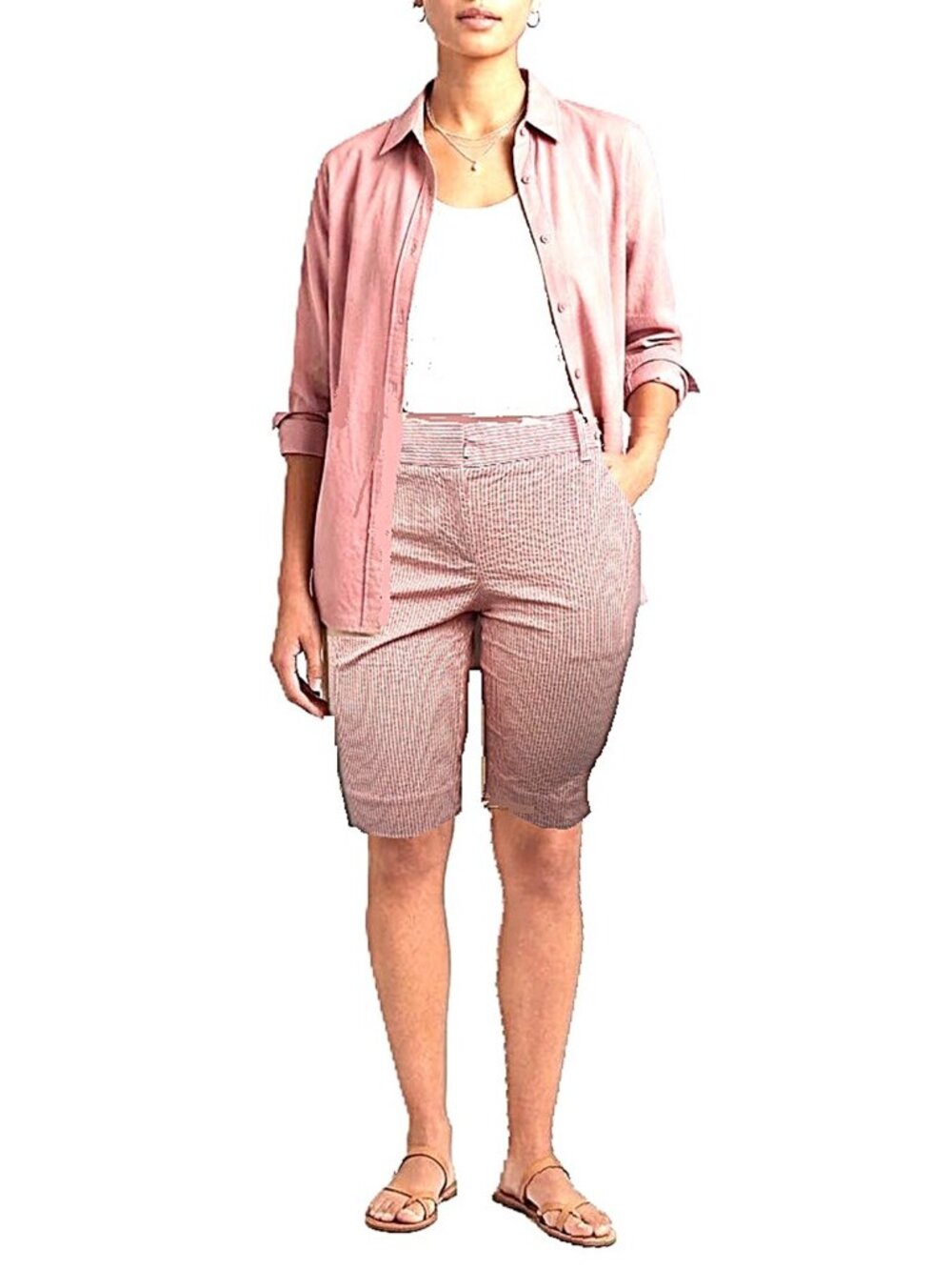 ANN TAYLOR THE BOARDWALK ORANGE & WHITE STRIPPED BERMUDA SHORTS SIZE: 2 NWT